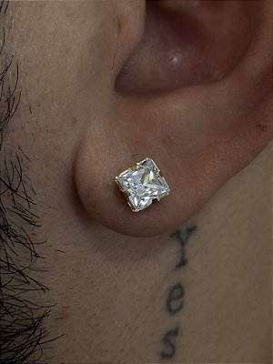 PAR DE BRINCO QUADRADO ZIRCÔNIA  PREMIUM  7MM - BANHADO A OURO 18K