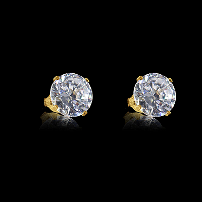 PAR DE BRINCOS REDONDO MENOR DIAMANTE COM PEDRAS ZIRCÔNIA  - 10mm - BANHADO A OURO 18k