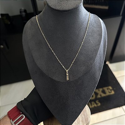 CORRENTE TIJOLINHO ( 2mm 50cm FEM ) + PINGENTE FIGA - BANHADO A OURO 18K.
