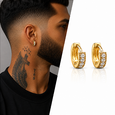 Brinco Argola Ney Mini Cravejada com Zircônias – Banhado a Ouro 18K