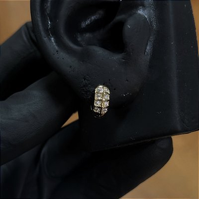 PAR DE BRINCO ARGOLA CRAVEJADA 2 FILEIRAS  M  5x3mm- BANHADO A OURO 18K.