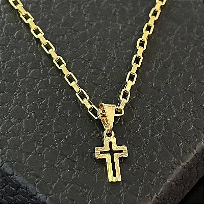 Pingente Cruz Detalhada Vazada P 2g 3x2cm – Banhado a Ouro 18K