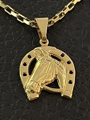 PINGENTE CARA DE CAVALO  M 5g-( 3x3cm -  M ) - BANHO DE OURO 18k