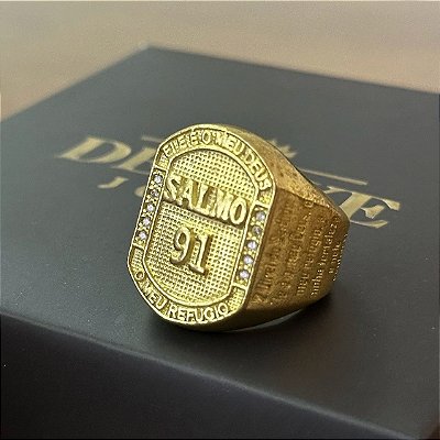 Anel Modelo Salmo 91 em Chapa Octogonal – Banhado a Ouro 18K