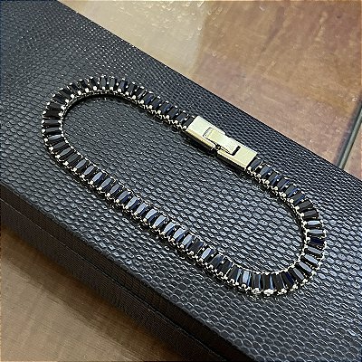 Pulseira Riviera Black 5mm 20cm – Banhada a Ouro 18K