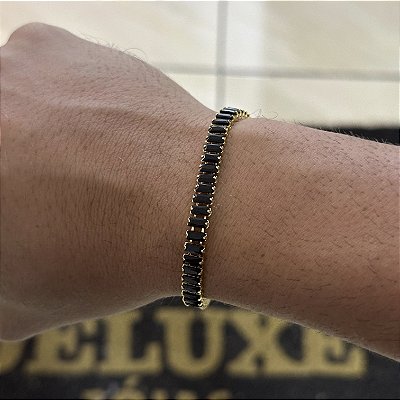 PULSEIRA RIVIERA BLACK  (5mm - 9G) - 20cm  - FECHO COM MARCAÇÃO 750 -  BANHO DE OURO 18k.
