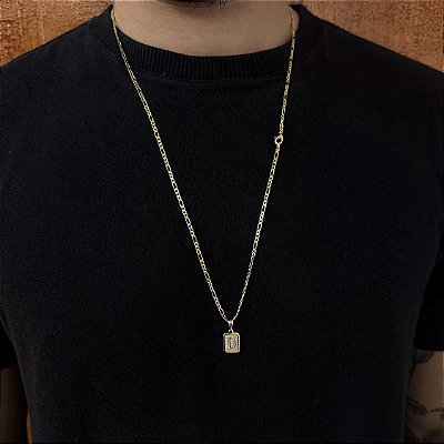 Corrente 3x1 2mm 60cm + Pingente Placa Letra – Escolha a Letra – Banhada a Ouro 18K