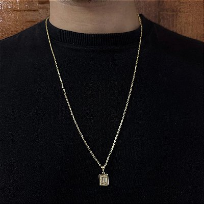 Corrente Cadeado 2mm 60cm + Pingente Placa Letra – Escolha a Letra – Banhada a Ouro 18K