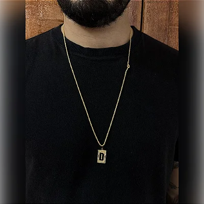 Corrente Baiana 2mm 60cm + Pingente Placa – Banhada a Ouro 18K