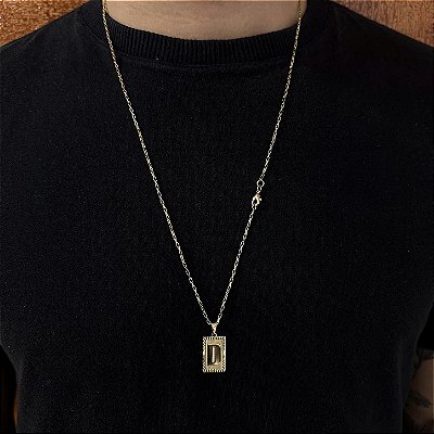 Corrente Tijolinho 2mm 60cm + Pingente Placa – Banhada a Ouro 18K