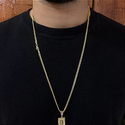 Corrente Lacraia 2mm 60cm + Pingente Placa – Banhada a Ouro 18K