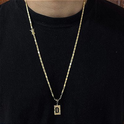 Corrente Piastrine 4mm 60cm + Pingente Placa – Banhada a Ouro 18K