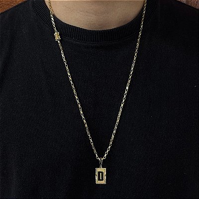 Corrente Tijolinho 3mm 60cm + Pingente Placa – Banhada a Ouro 18K