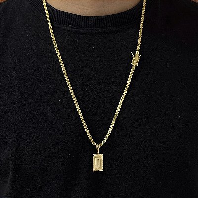 Corrente Cadeado Duplo 3mm 60cm + Pingente Placa – Banhada a Ouro 18K