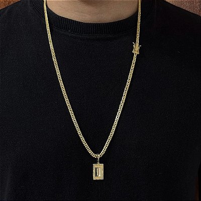 Corrente Lacraia 4mm 60cm + Pingente Placa – Banhada a Ouro 18K
