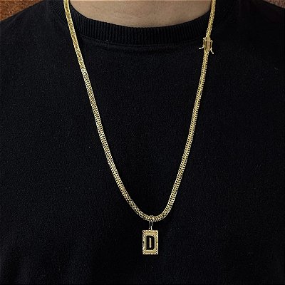 Corrente Grumet 4mm 60cm + Pingente Placa – Banhada a Ouro 18K