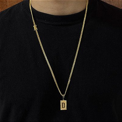 Corrente Lacraia 2mm 60cm + Pingente Placa – Banhada a Ouro 18K
