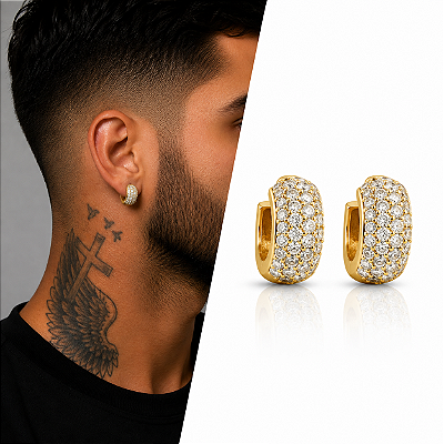 Brinco Argola Ney Oval Cravejada com Zircônias – Banhado a Ouro 18K