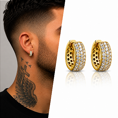 Brinco Argola Ney Cravejada com 5 Fileiras de Zircônias – Banhado a Ouro 18K