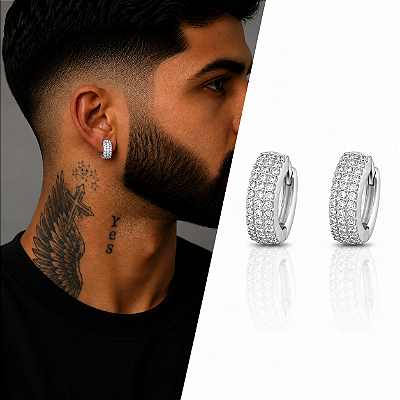 Brinco Argola Ney Larga Cravejada com Zircônias – Banho de Prata