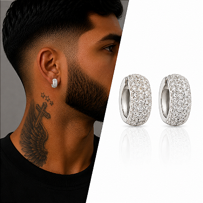 Brinco Argola Ney Quadrada Cravejada com Zircônias – Banho de Prata