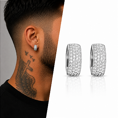 Brinco Argola Ney Cravejada com 4 Fileiras de Zircônias – Banho de Prata