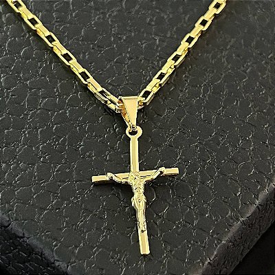 Pingente Crucifixo com Jesus – Banhado a Ouro 18K