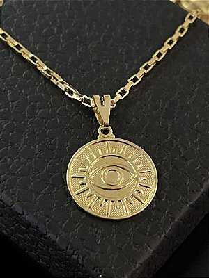 PINGENTE MEDALHA  OLHO DETALHADA - BANHO DE OURO 18K