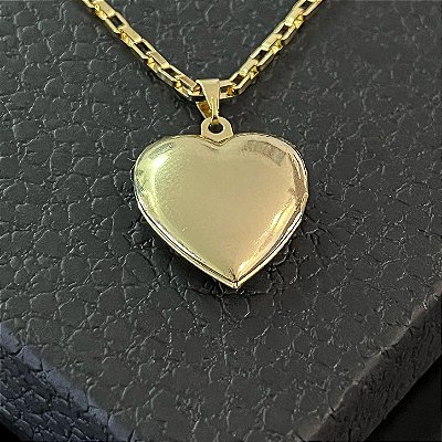 Pingente Relicário Coração Porta-Retrato – Banhado a Ouro 18K