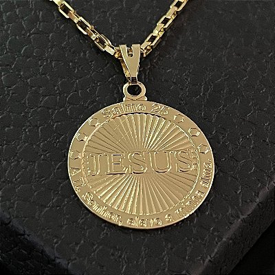 Pingente Medalha Jesus Salmo 25 – Banhado a Ouro 18K