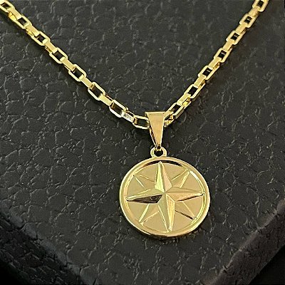 Pingente Medalha Estrela Rosa dos Ventos – Banhado a Ouro 18K