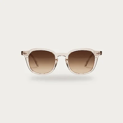 Óculos de Sol Redondo Transparente Cristal com Lente Marrom Degradê e Proteção UV400