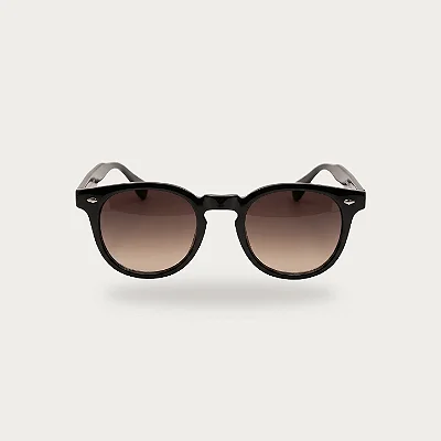 Óculos de Sol Redondo Preto com Lente Marrom Degradê e Proteção UV400