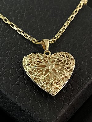 PINGENTE  CORAÇÃO RELICÁRIO G - BANHO DE OURO 18K