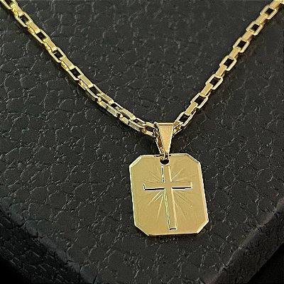 Pingente Placa Cruz P 2g 2x2cm – Banhado a Ouro 18K