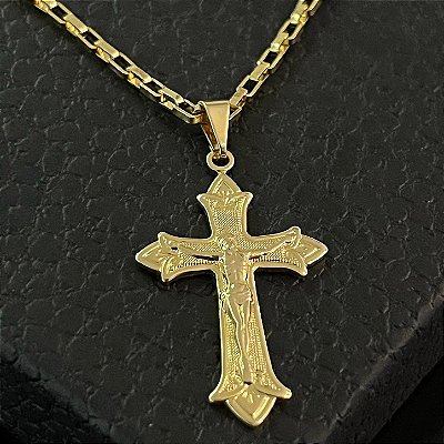 Pingente Crucifixo com Jesus 3g 2,5x3cm – Banhado a Ouro 18K