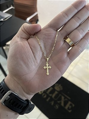CORRENTE  TIJOLINHO (1.5MM-50cm, 60cm ou 70cm +) + PINGENTE CRUCIFIXO PP MINI