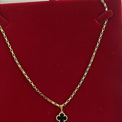 Corrente Tijolinho 2mm 60cm + Pingente Trevo – Banhada a Ouro 18K
