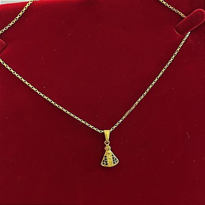 Corrente Tijolinho 2mm 60cm + Pingente Nossa Senhora – Banhada a Ouro 18K