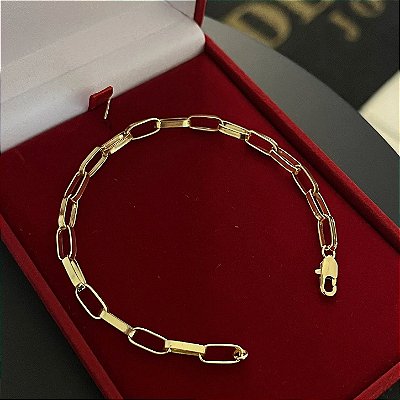 Pulseira Tijolinho Alongado 5mm 21cm Com Fecho Mosquetão – Banhada a Ouro 18K