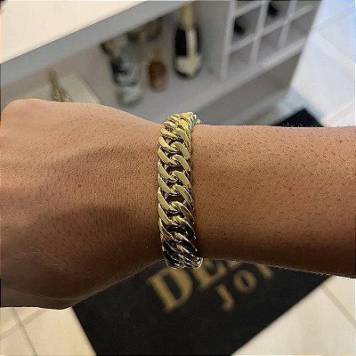 Pulseira Lacraia 13mm 17cm a 21cm – Banhada a Ouro 18K