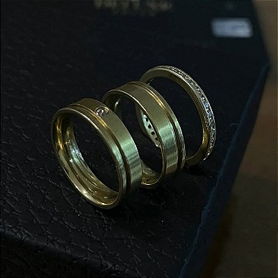 Par de Alianças 5mm com Aparador Cravejado – Feito em Moeda Antiga
