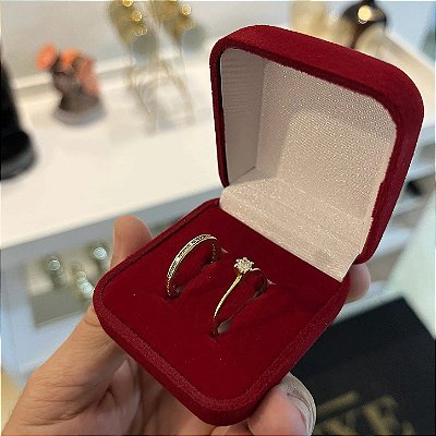 Kit Anel Solitário + Meia Aliança Cravejada – Feito em Moeda Antiga