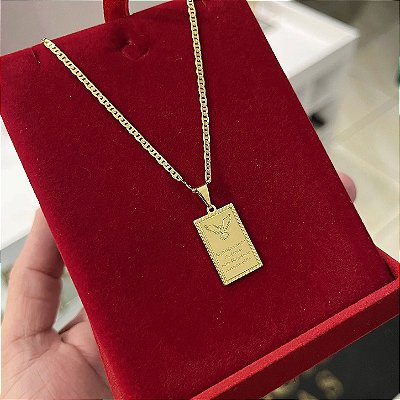 Corrente Piastrine 2mm + Pingente Placa Espírito Santo – Escolha 50cm, 60cm ou 70cm – Banhada a Ouro 18K
