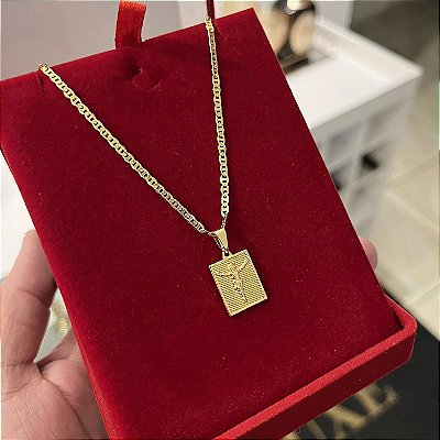 Corrente Piastrine 2mm 60cm + Pingente Jesus – Banhada a Ouro 18K