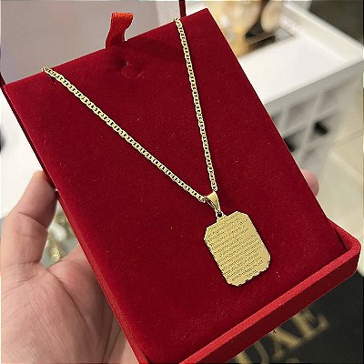 Corrente Piastrine 2mm 60cm + Pingente Placa – Banhada a Ouro 18K