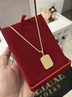 CORRENTE PIASTRINE ( 2mm - 50, 60cm ou 70cm) + PINGENTE  PLACA PAI NOSSO  - BANHADO A OURO 18k