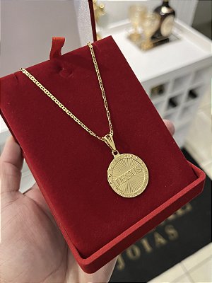 CORRENTE PIASTRINE ( 2mm - 50, 60cm ou 70cm) + PINGENTE  MEDALHA JESUS 3D  - BANHADO A OURO 18k