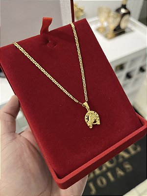 CORRENTE PIASTRINE ( 2mm - 50, 60cm ou 70cm) + PINGENTE  FERRADURA DE CAVALO  - BANHADO A OURO 18k