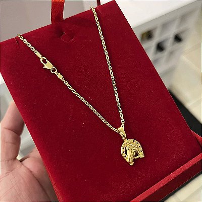 Corrente Cadeado 2mm 60cm + Pingente Ferradura – Banhada a Ouro 18K